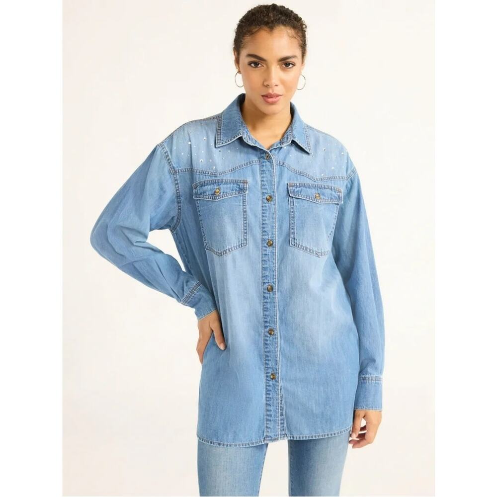 NWT SOFIA JEANS Women's OVERSIZED BOYFRIEND SHIRT Long Sleeves Size LARGES